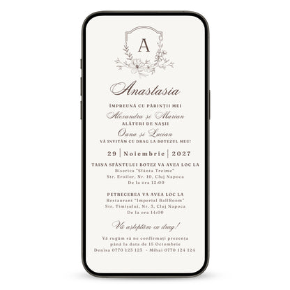 Invitatie Botez Monogram, Format Digital-BalloonEvents.ro