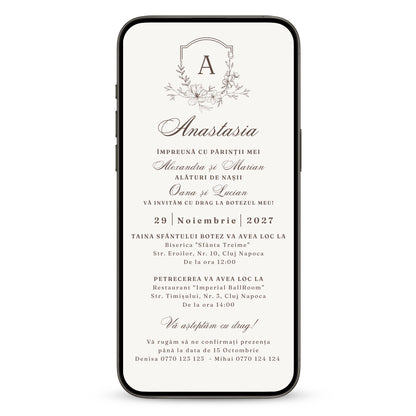 Invitatie Botez Monogram, Format Digital-BalloonEvents.ro