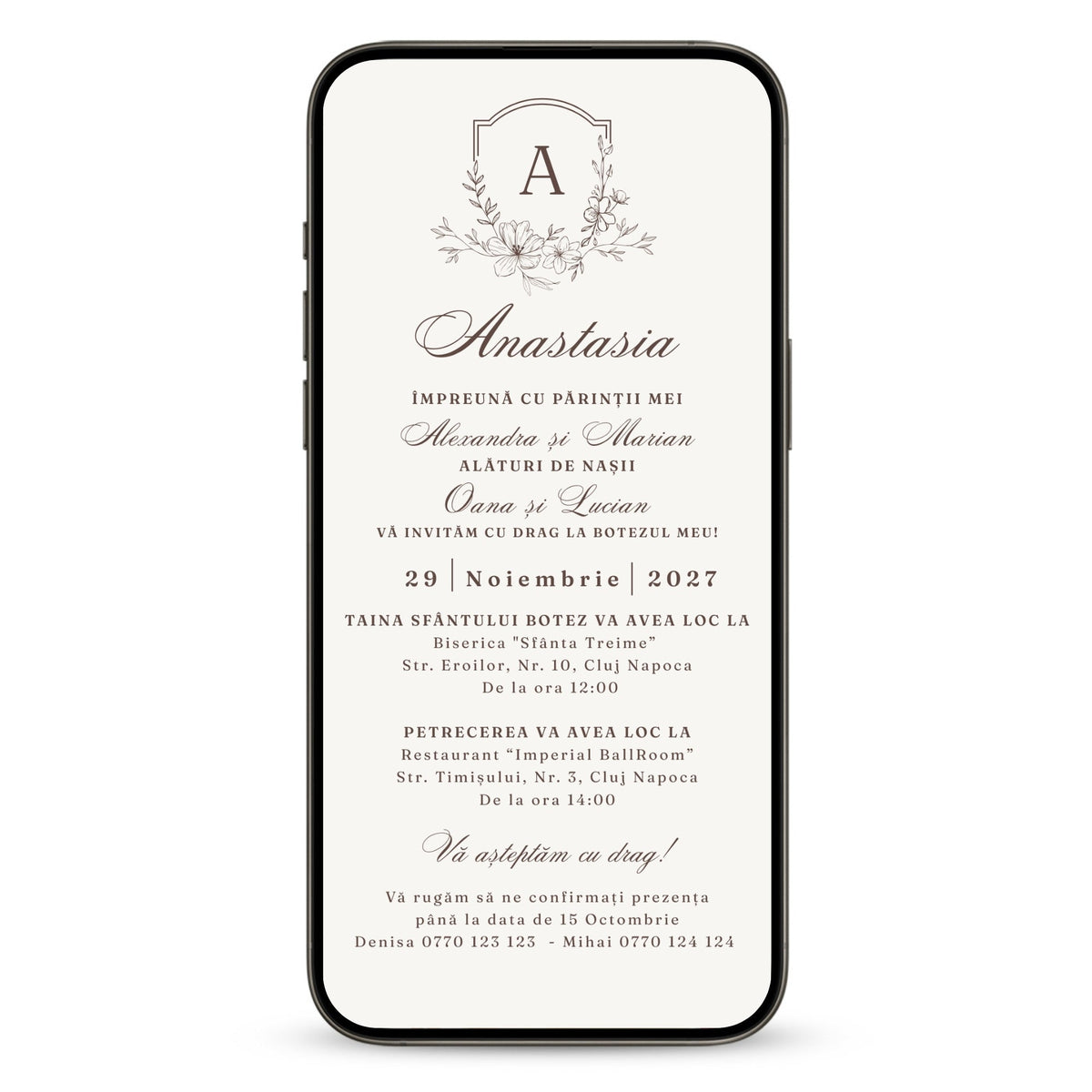 Invitatie Botez Monogram, Format Digital-BalloonEvents.ro