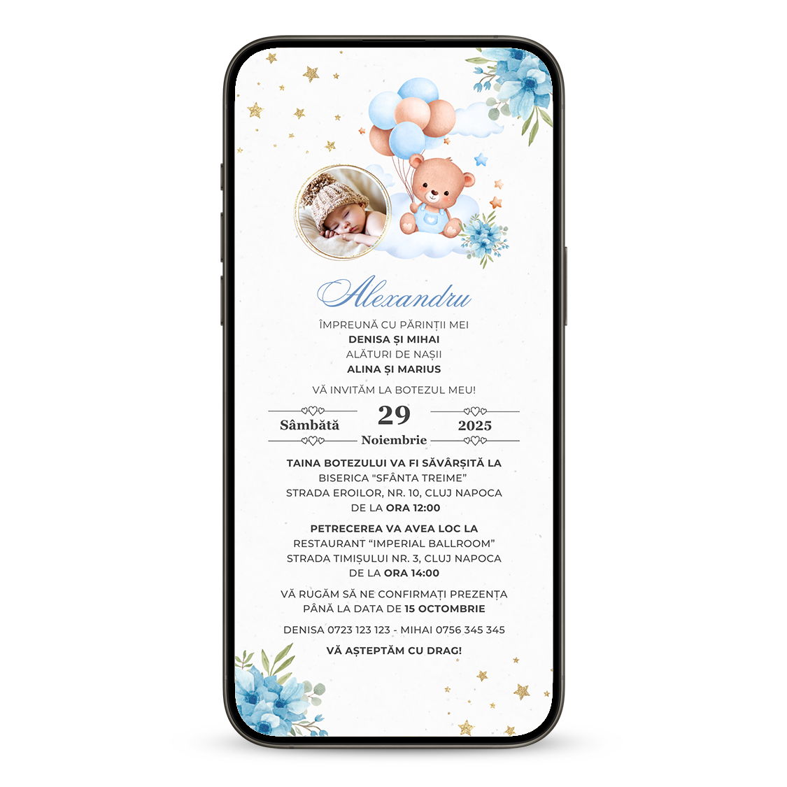 Invitatie Botez My Baby Boy, Format Digital-BalloonEvents.ro