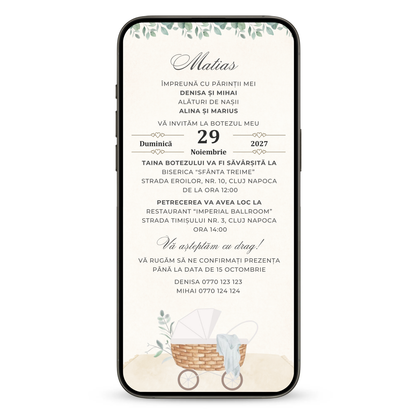 Invitatie Botez My Baby Boy, Format Digital-BalloonEvents.ro
