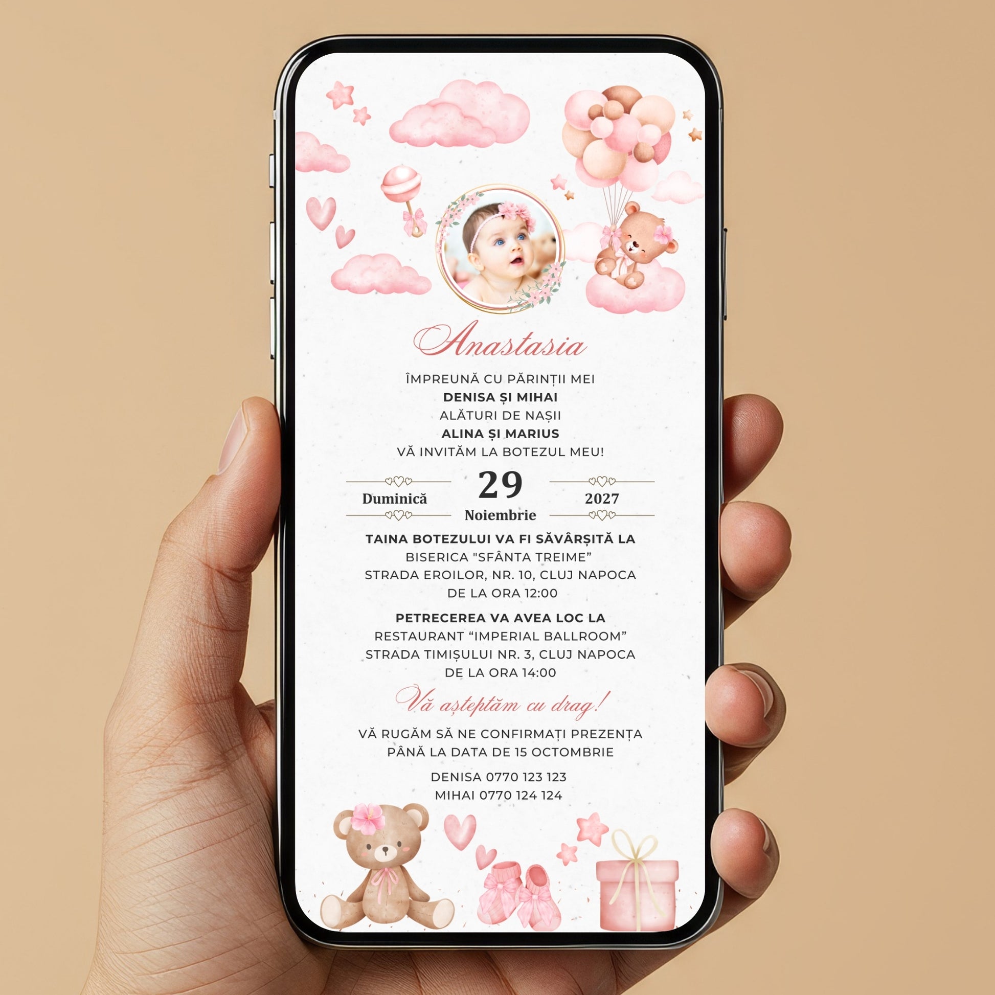 Invitatie Botez My Baby Girl, Format Digital-BalloonEvents.ro