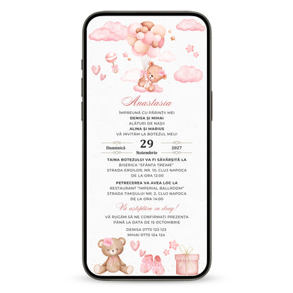 Invitatie Botez My Baby Girl, Format Digital-BalloonEvents.ro