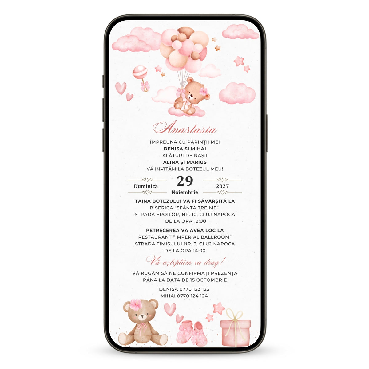 Invitatie Botez My Baby Girl, Format Digital-BalloonEvents.ro
