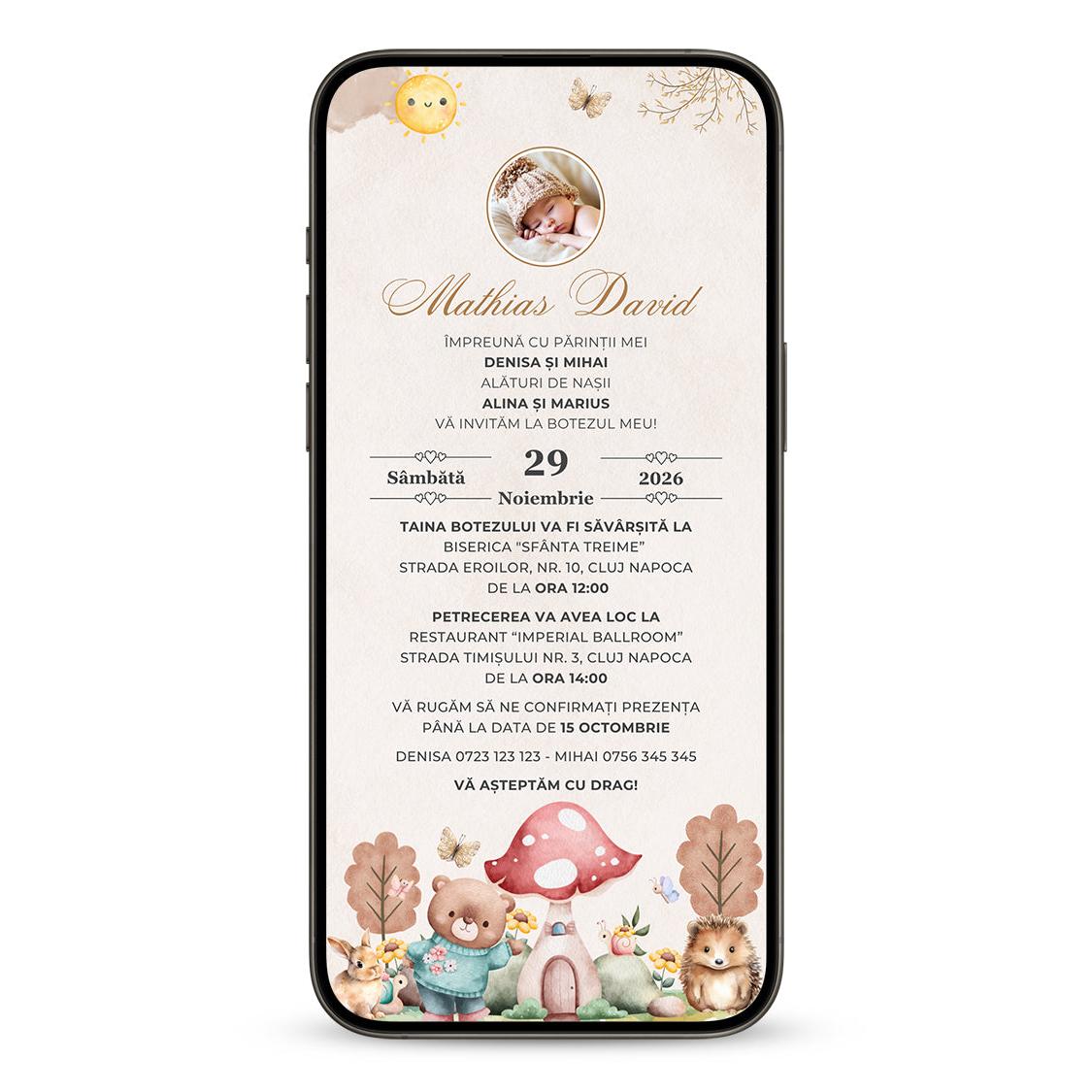 Invitatie Botez My Forest, Format Digital-BalloonEvents.ro