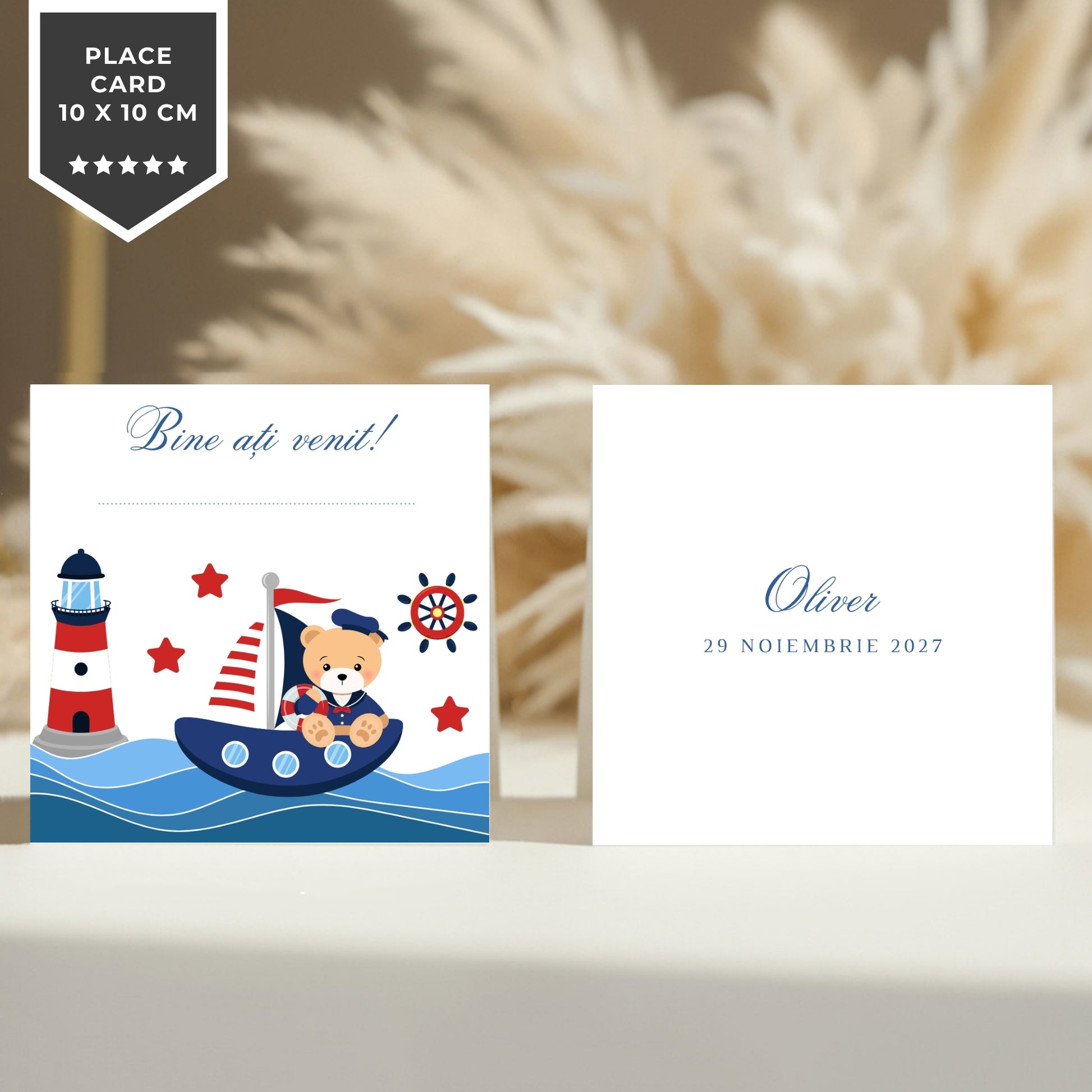 Invitatie Botez Navy Bear, Format Digital-BalloonEvents.ro