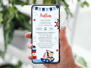 Invitatie Botez Navy Bear, Format Digital