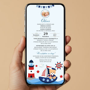 Invitatie Botez Navy Bear, Format Digital