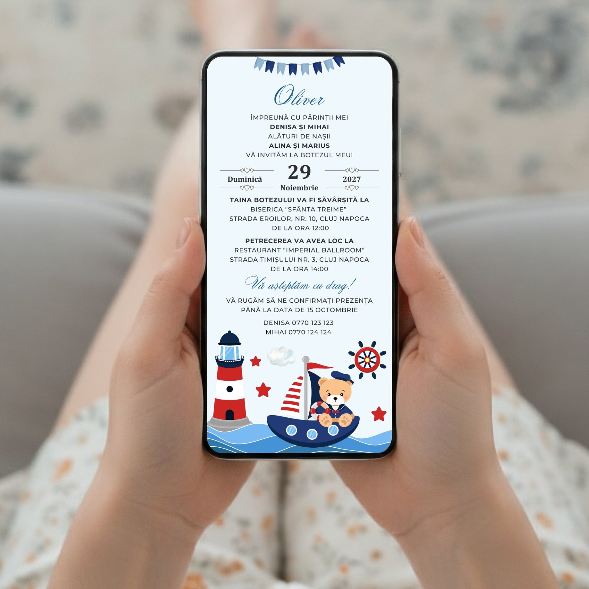 Invitatie Botez Navy Bear, Format Digital-BalloonEvents.ro