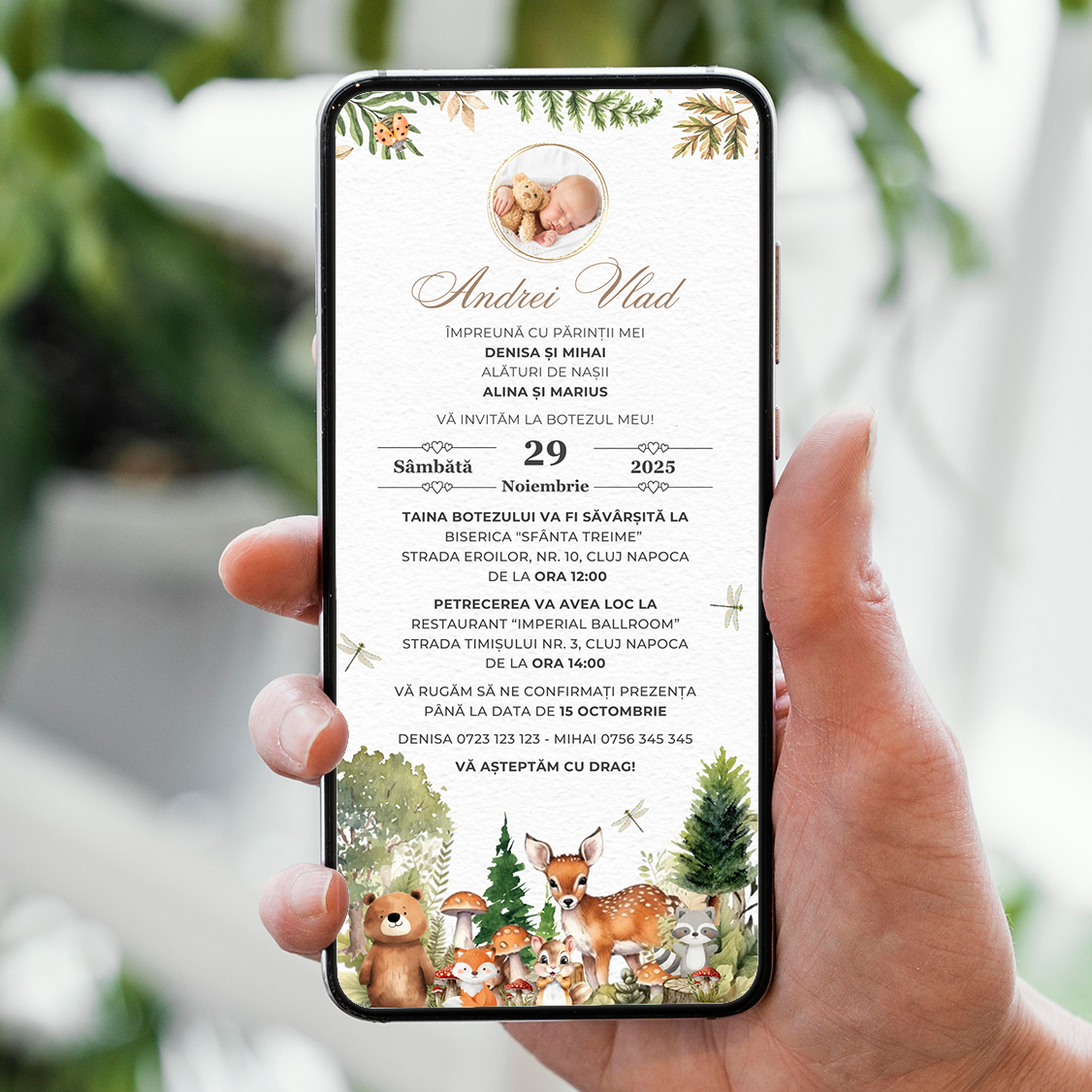 Invitatie Botez Padurea Fermecata, Format Digital-BalloonEvents.ro