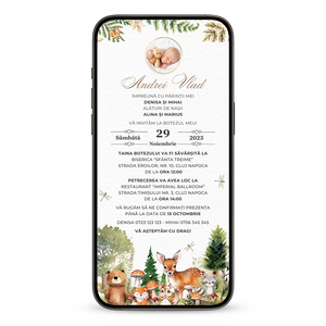 Invitatie Botez Padurea Fermecata, Format Digital-BalloonEvents.ro