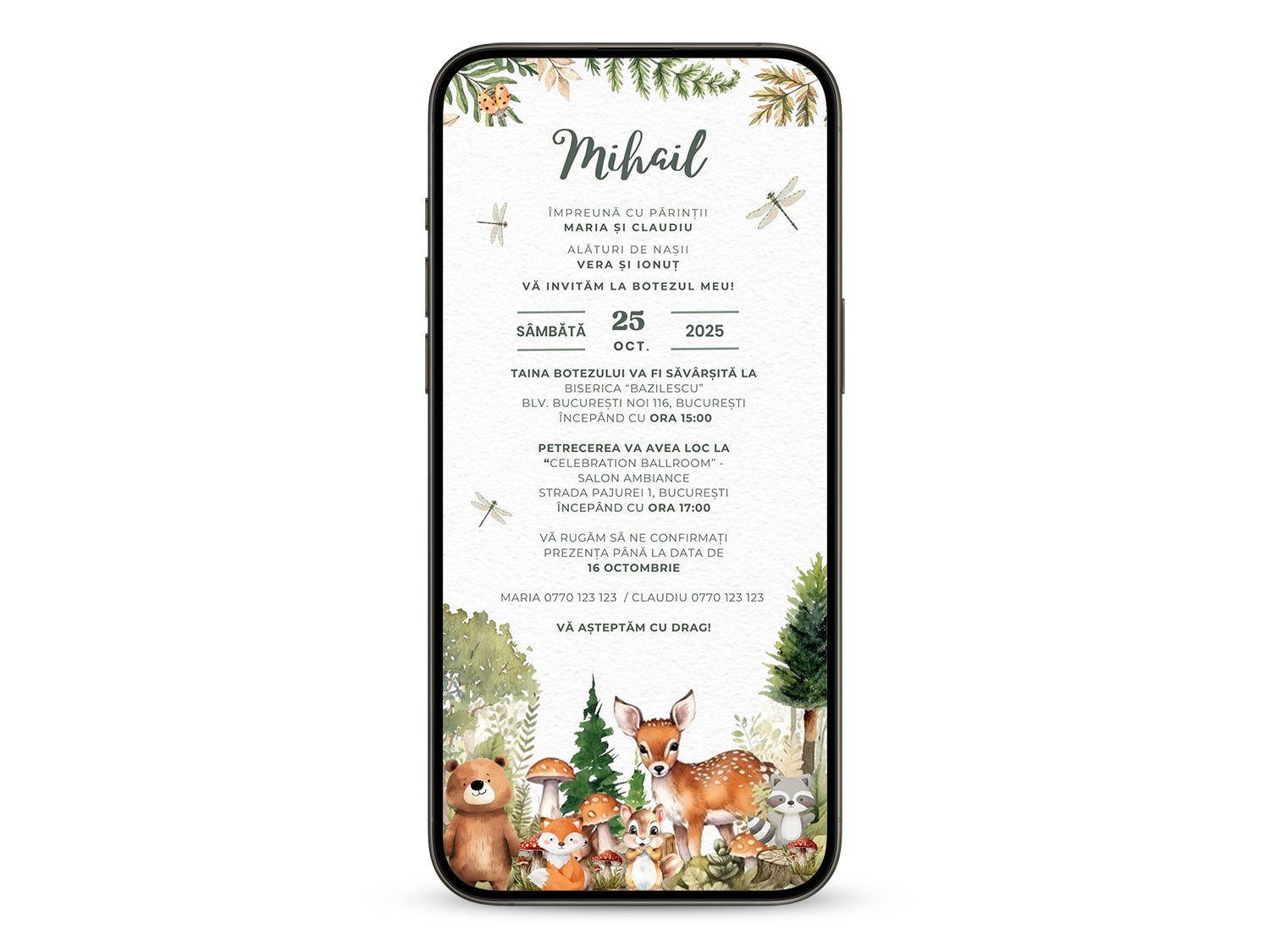 Invitatie Botez Padurea Fermecata, Format Digital