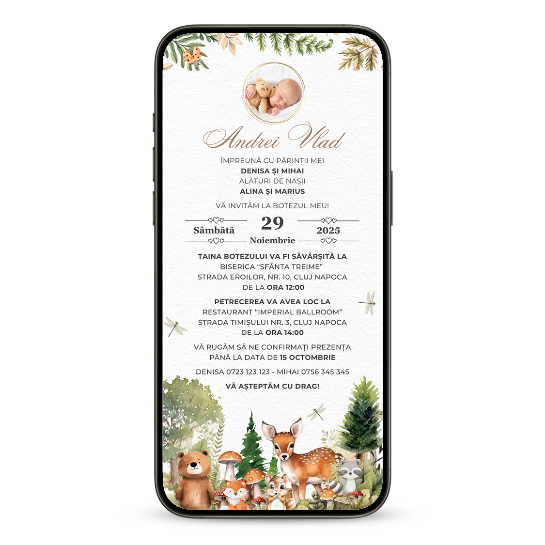 Invitatie Botez Padurea Fermecata, Format Digital-BalloonEvents.ro