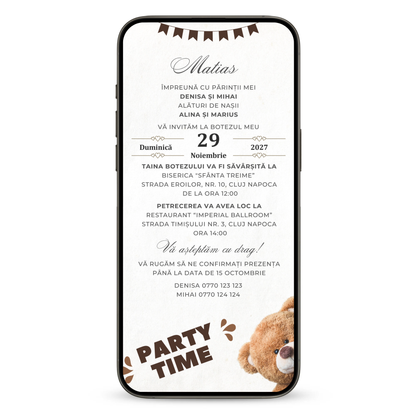 Invitatie Botez Party Bear, Format Digital-BalloonEvents.ro