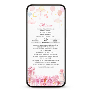 Invitatie Botez Pink, Format Digital
