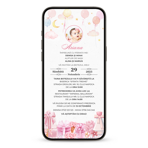 Invitatie Botez Pink, Format Digital-BalloonEvents.ro