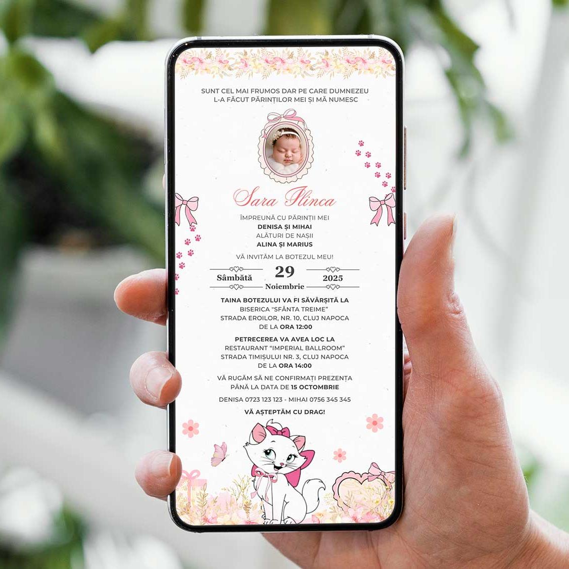 Invitatie Botez Pisica Aristocrata, Format Digital-BalloonEvents.ro