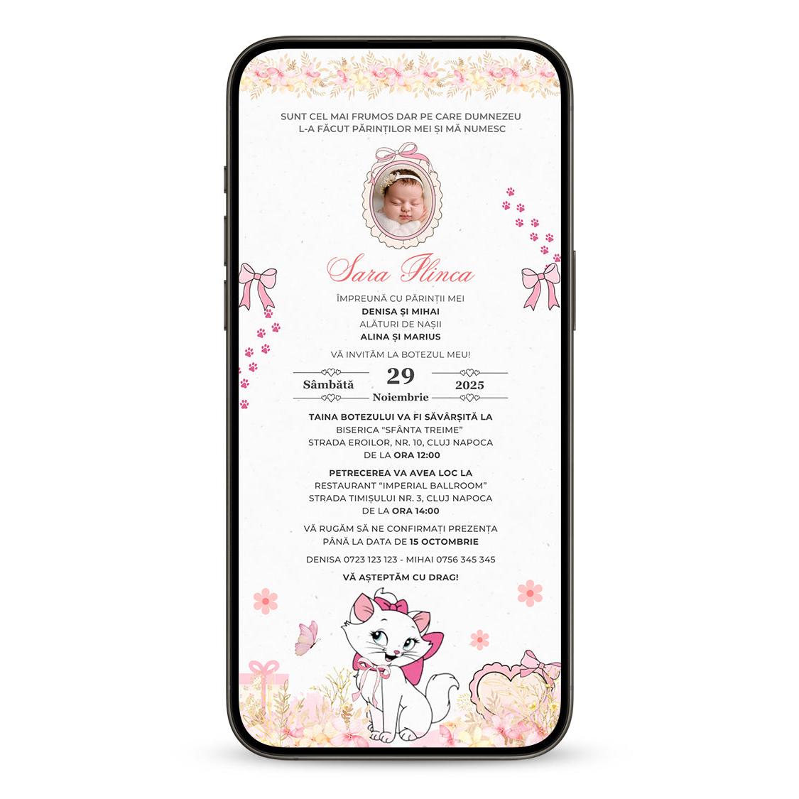 Invitatie Botez Pisica Aristocrata, Format Digital-BalloonEvents.ro