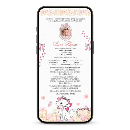 Invitatie Botez Pisica Aristocrata, Format Digital-BalloonEvents.ro