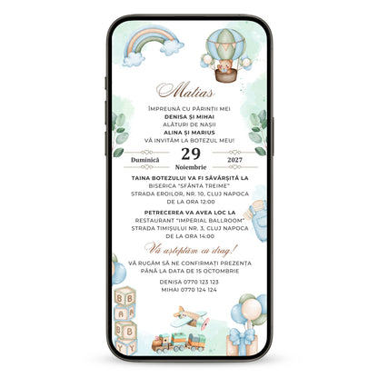 Invitatie Botez Play, Format Digital-BalloonEvents.ro