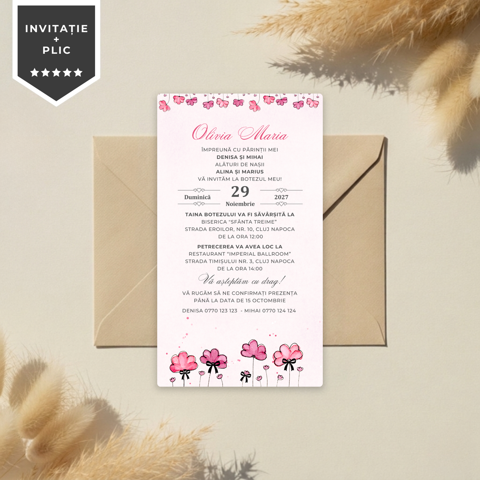 Invitatie Botez Postmodern Pink, Format Digital-BalloonEvents.ro