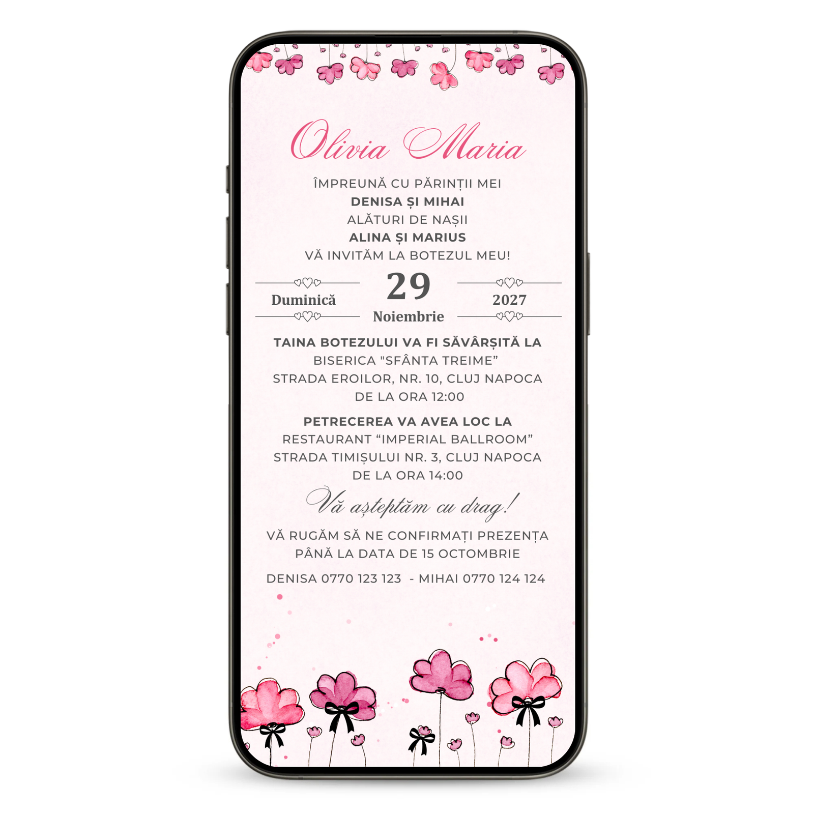 Invitatie Botez Postmodern Pink, Format Digital-BalloonEvents.ro