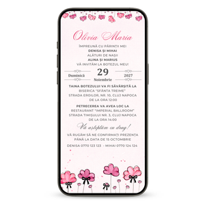 Invitatie Botez Postmodern Pink, Format Digital-BalloonEvents.ro