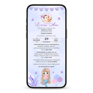 Invitatie Botez Princess Mermaid, Format Digital-BalloonEvents.ro