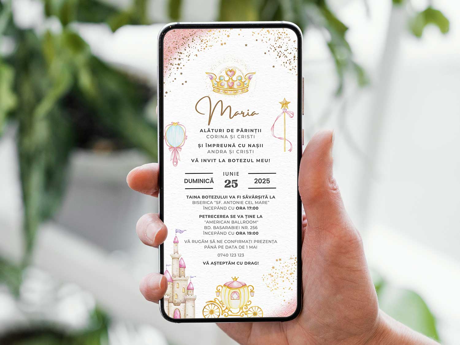 Invitatie Botez Printesa din Castel, Format Digital