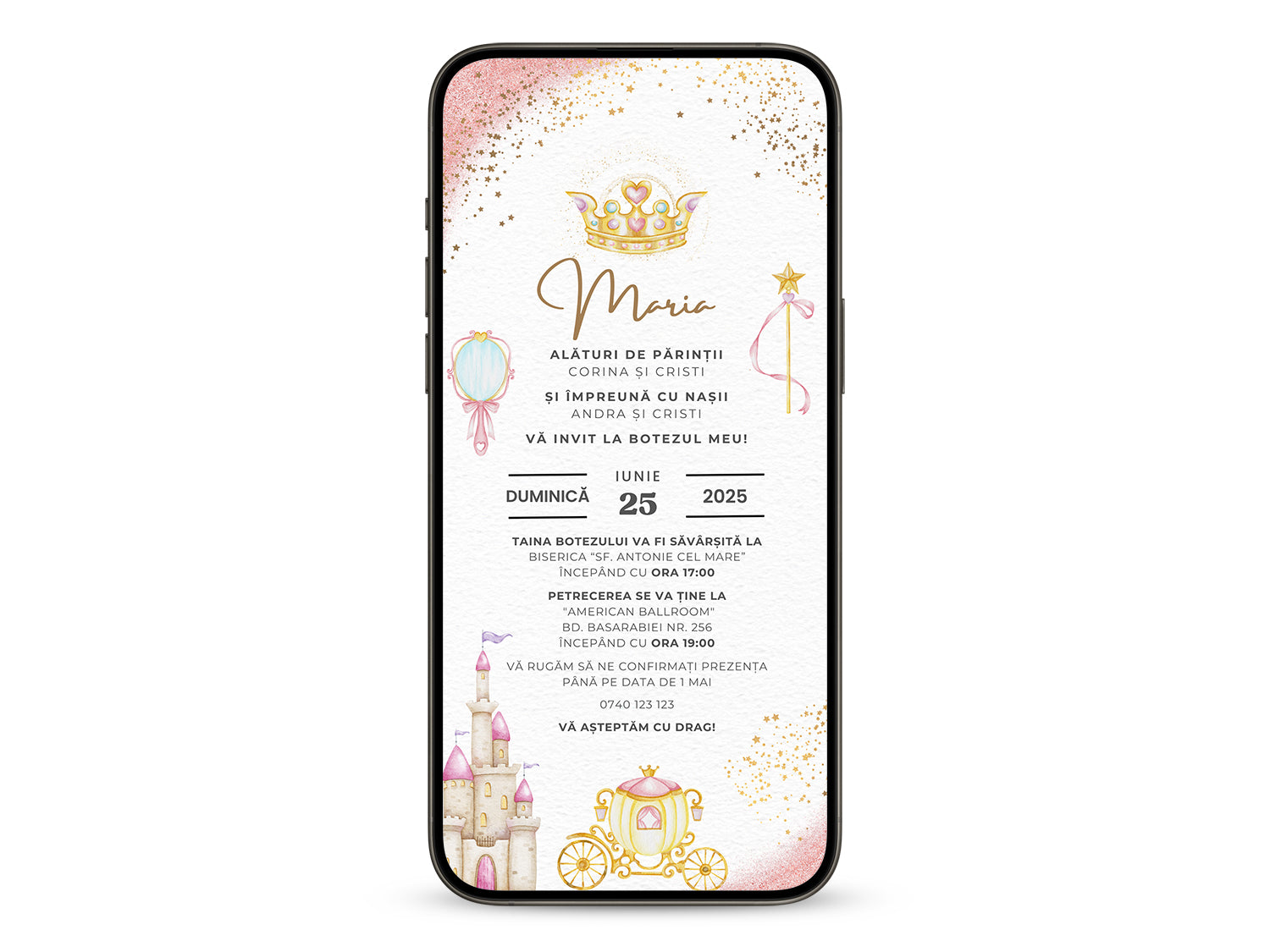 Invitatie Botez Printesa din Castel, Format Digital