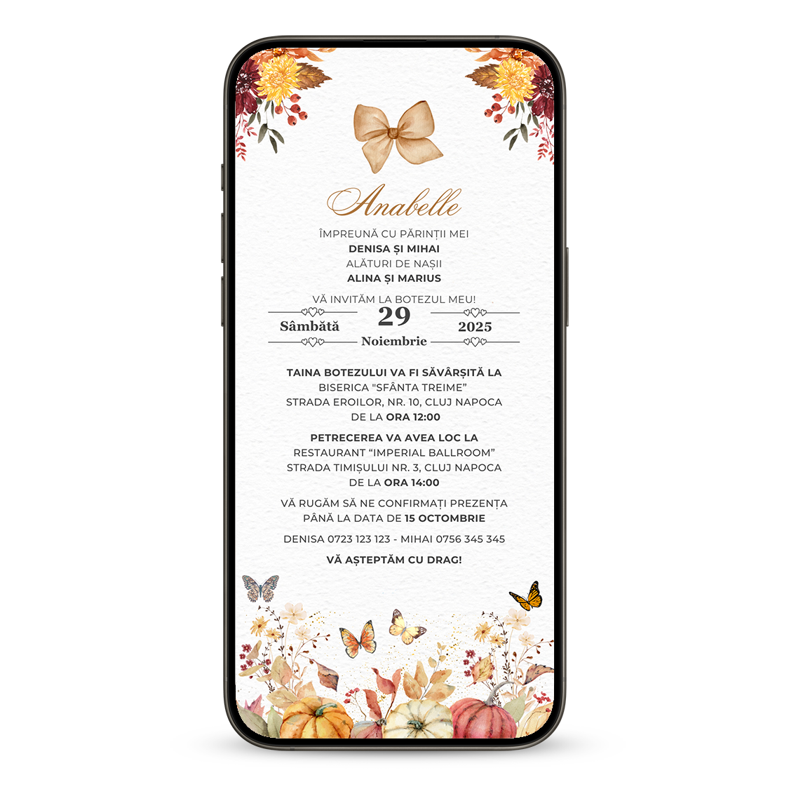 Invitatie Botez Pumpkin, Format Digital-BalloonEvents.ro