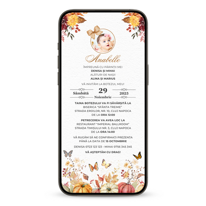 Invitatie Botez Pumpkin, Format Digital-BalloonEvents.ro