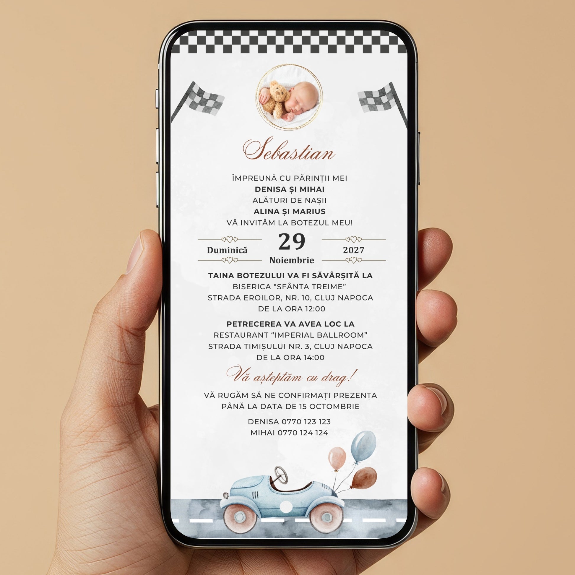 Invitatie Botez Racing, Format Digital-BalloonEvents.ro