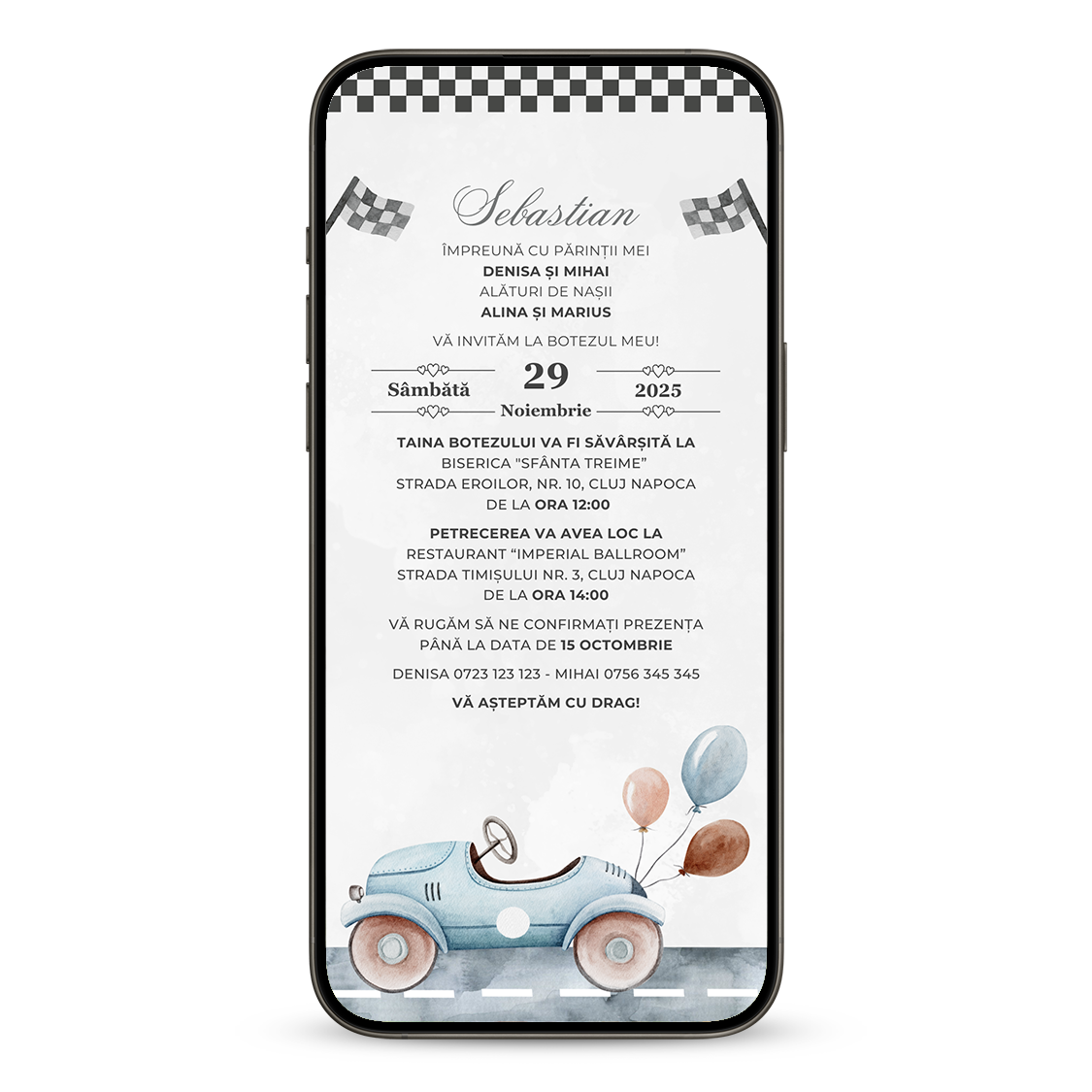 Invitatie Botez Racing, Format Digital-BalloonEvents.ro