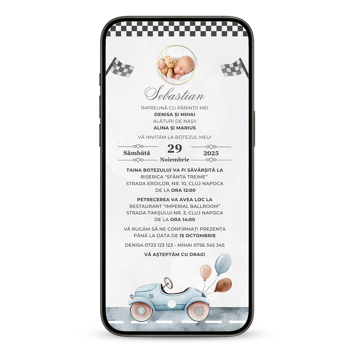 Invitatie Botez Racing, Format Digital-BalloonEvents.ro