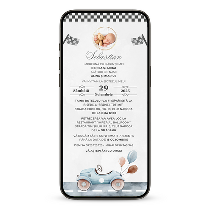 Invitatie Botez Racing, Format Digital-BalloonEvents.ro