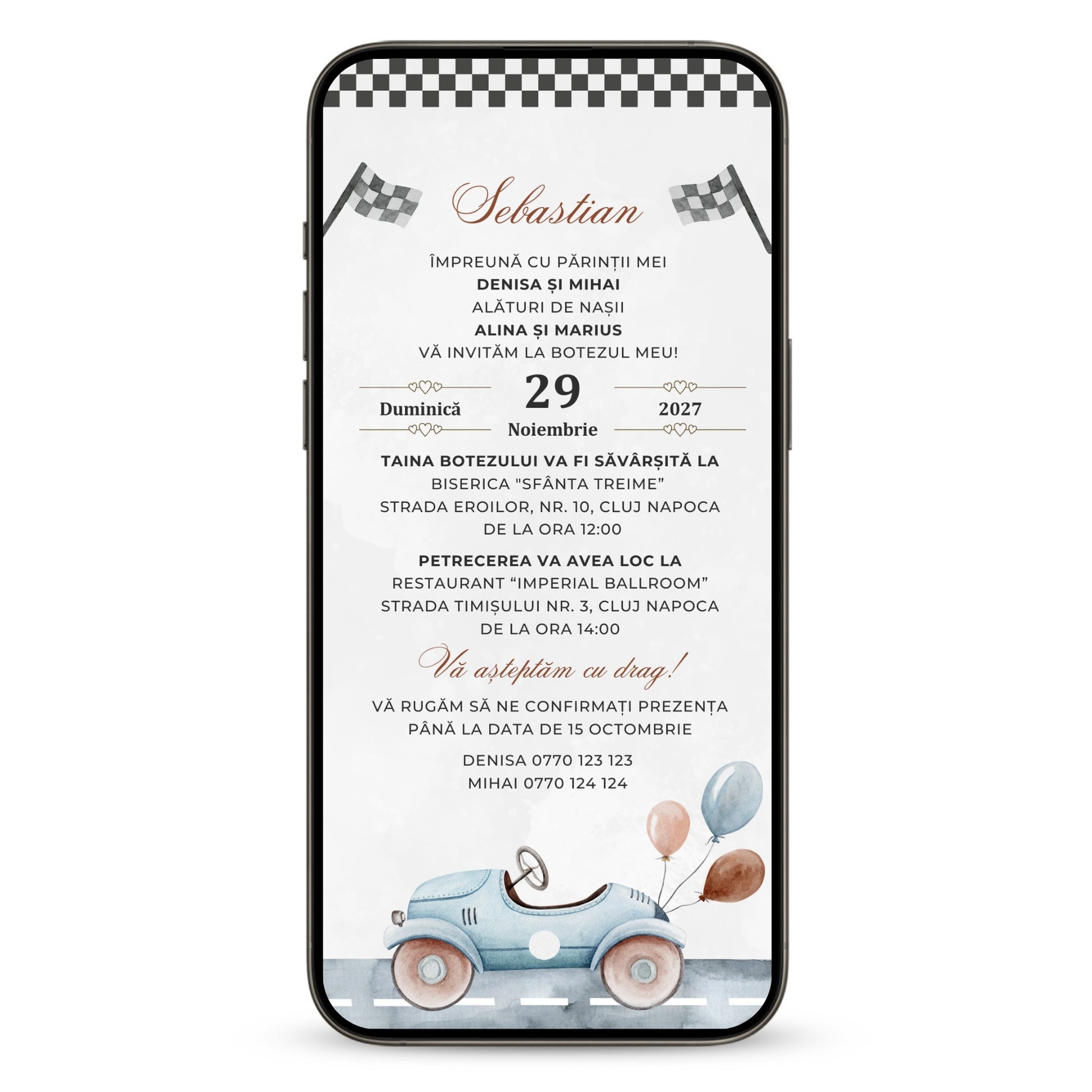 Invitatie Botez Racing, Format Digital-BalloonEvents.ro