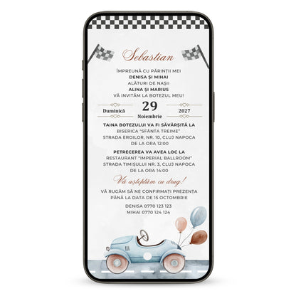 Invitatie Botez Racing, Format Digital-BalloonEvents.ro