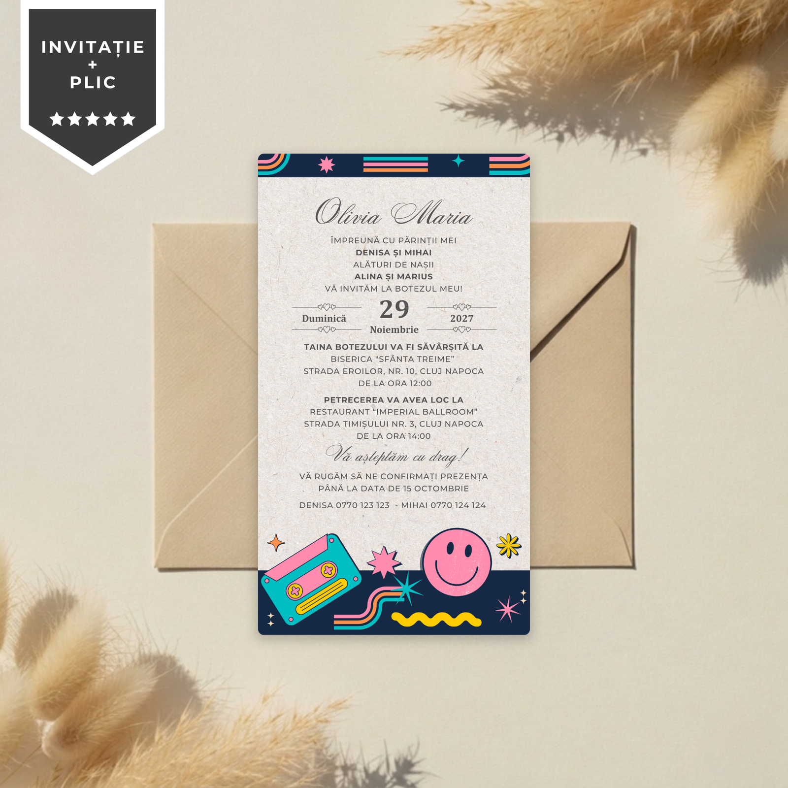 Invitatie Botez Retro Baby Lady, Format Digital-BalloonEvents.ro