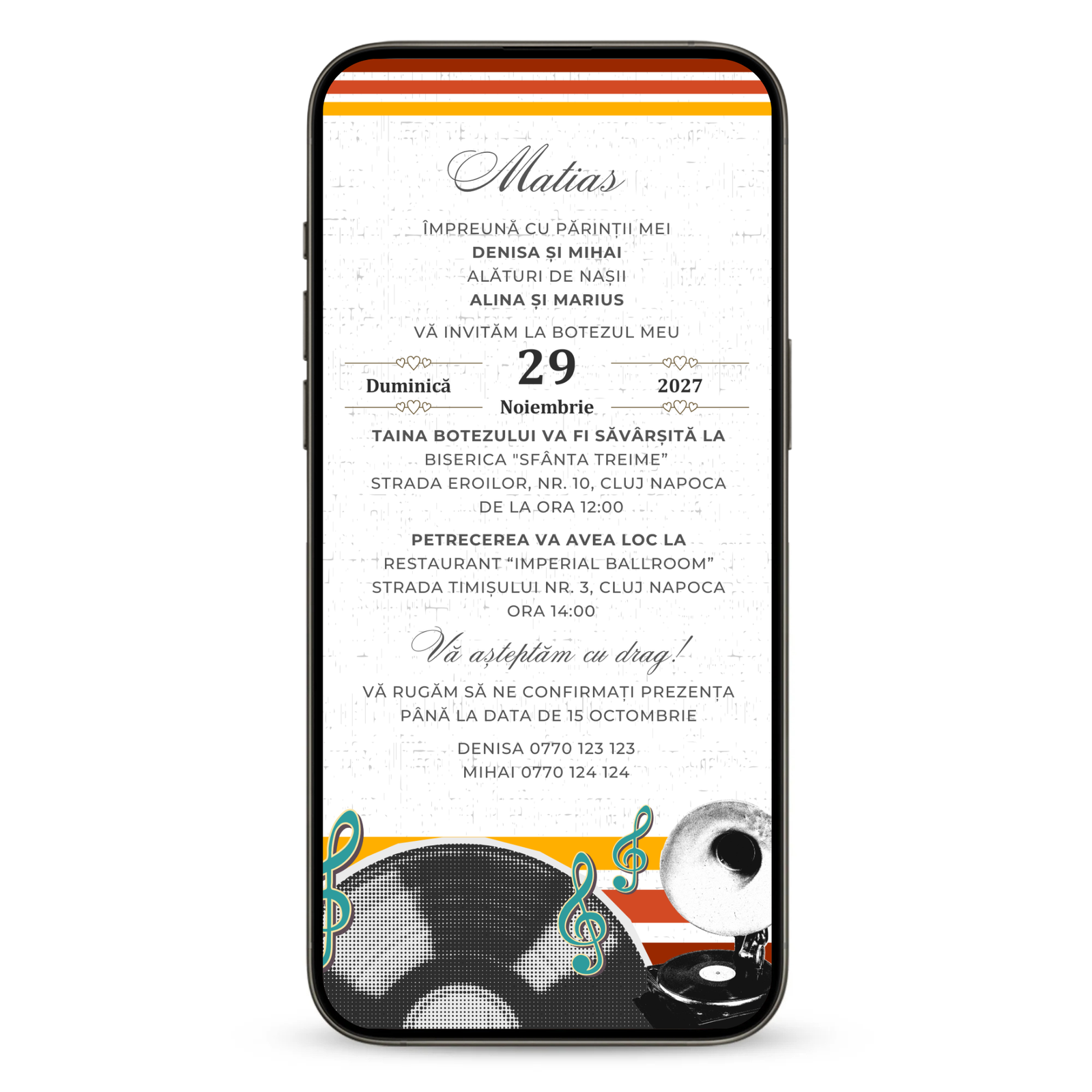 Invitatie Botez Retro Party, Format Digital-BalloonEvents.ro