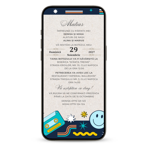 Invitatie Botez Retro Play, Format Digital-BalloonEvents.ro