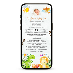 Invitatie Botez Roar, Format Digital-BalloonEvents.ro