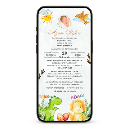 Invitatie Botez Roar, Format Digital-BalloonEvents.ro