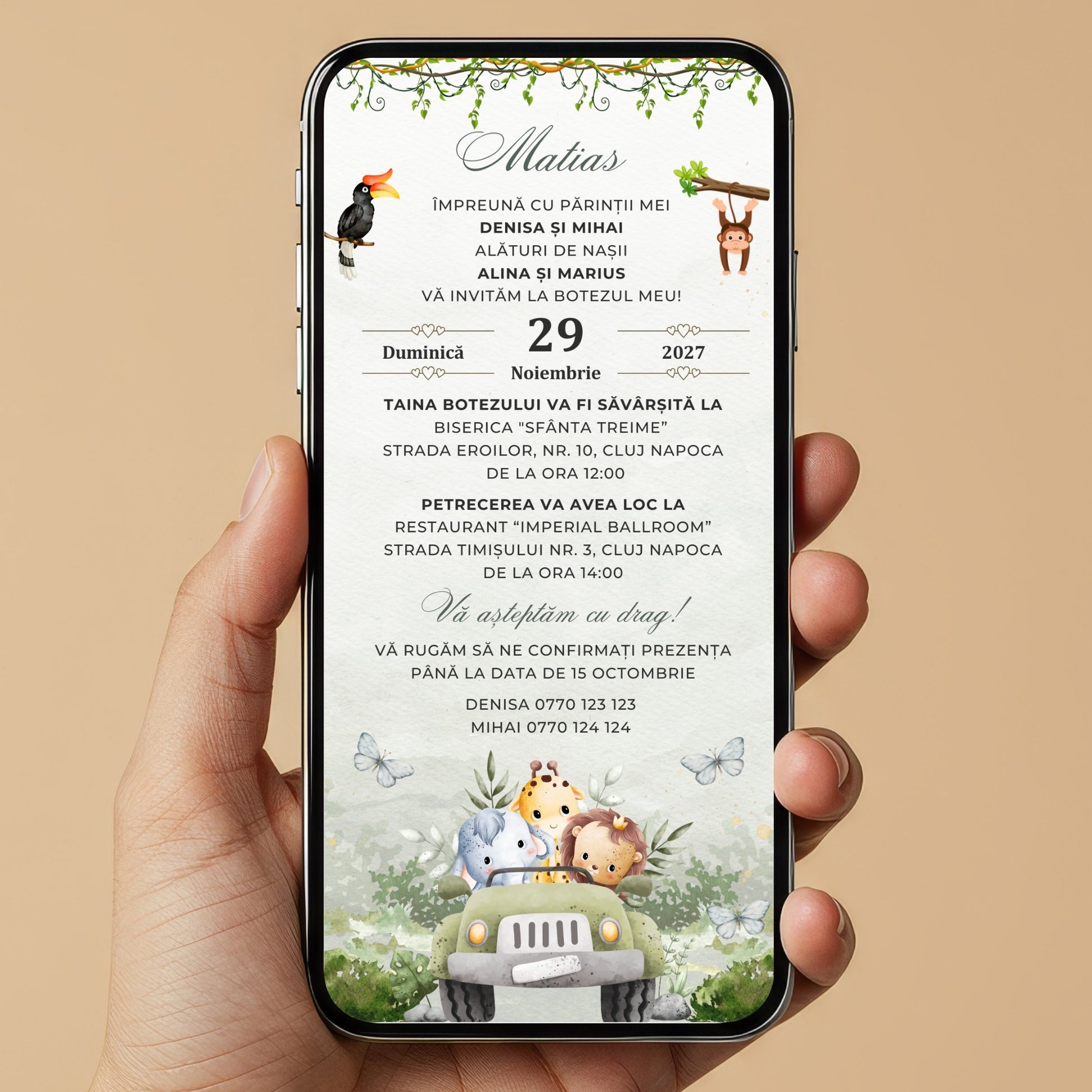Invitatie Botez Safari Green Edition, Format Digital-BalloonEvents.ro