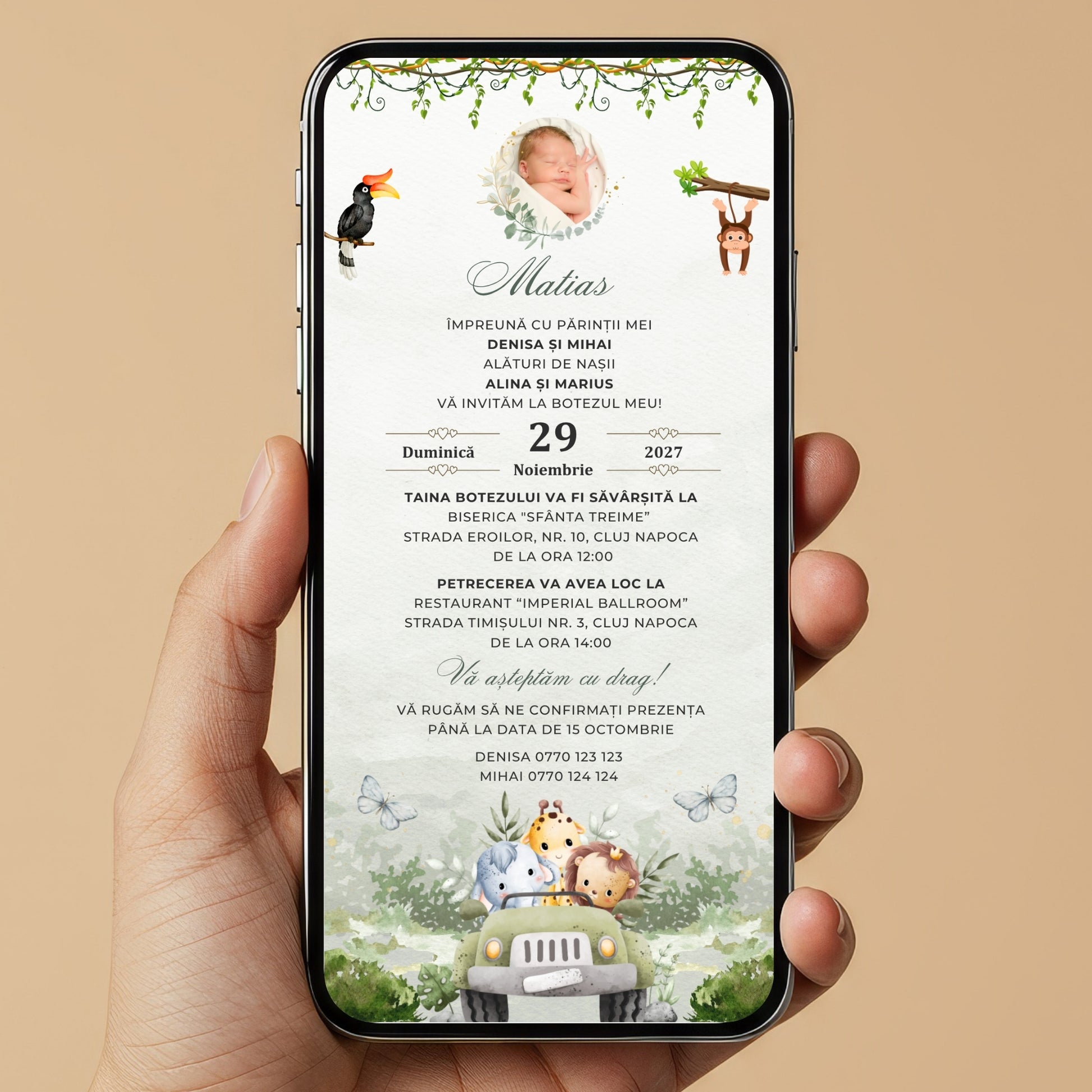 Invitatie Botez Safari Green Edition, Format Digital-BalloonEvents.ro