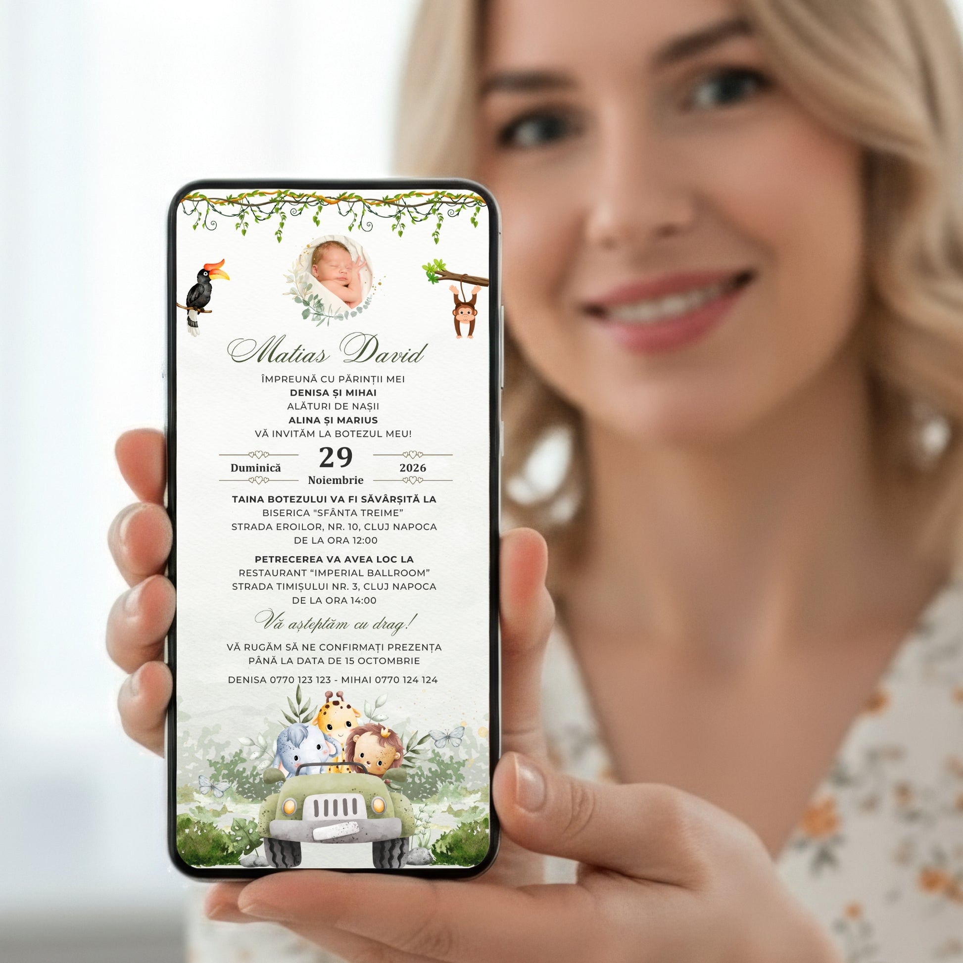 Invitatie Botez, Safari Green Edition, Format Digital-BalloonEvents.ro