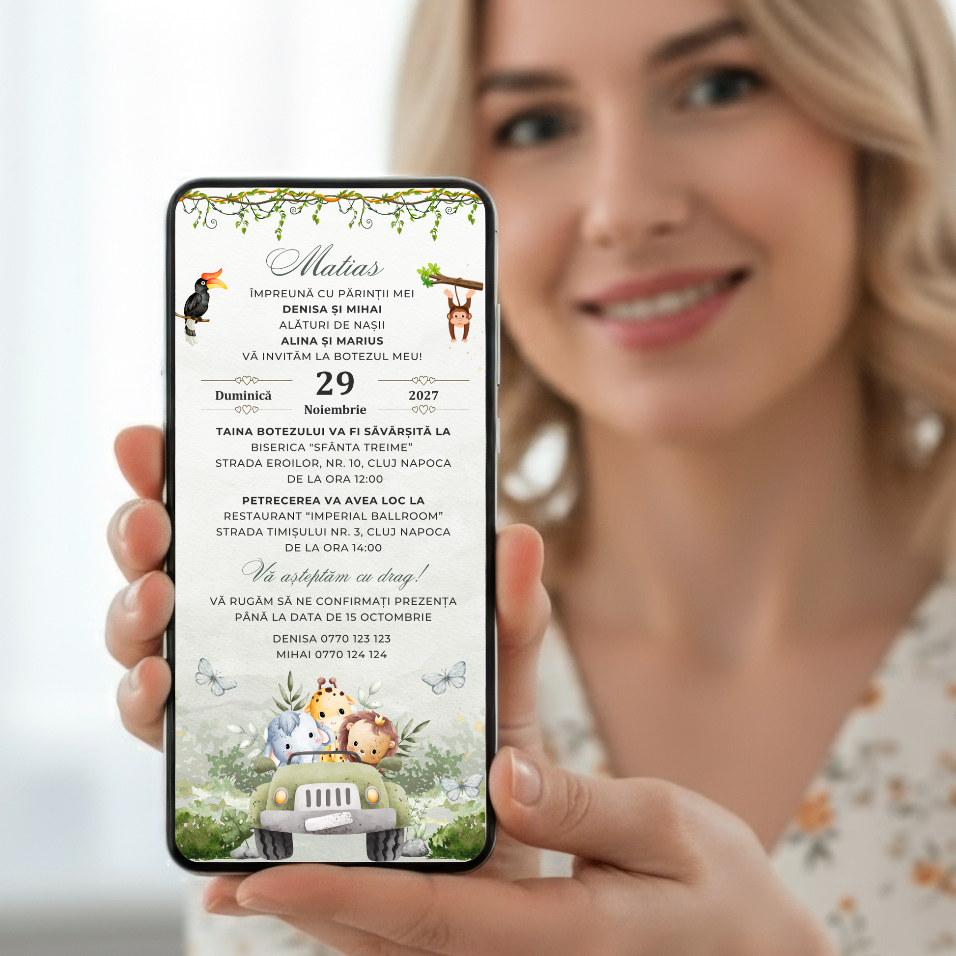 Invitatie Botez Safari Green Edition, Format Digital-BalloonEvents.ro