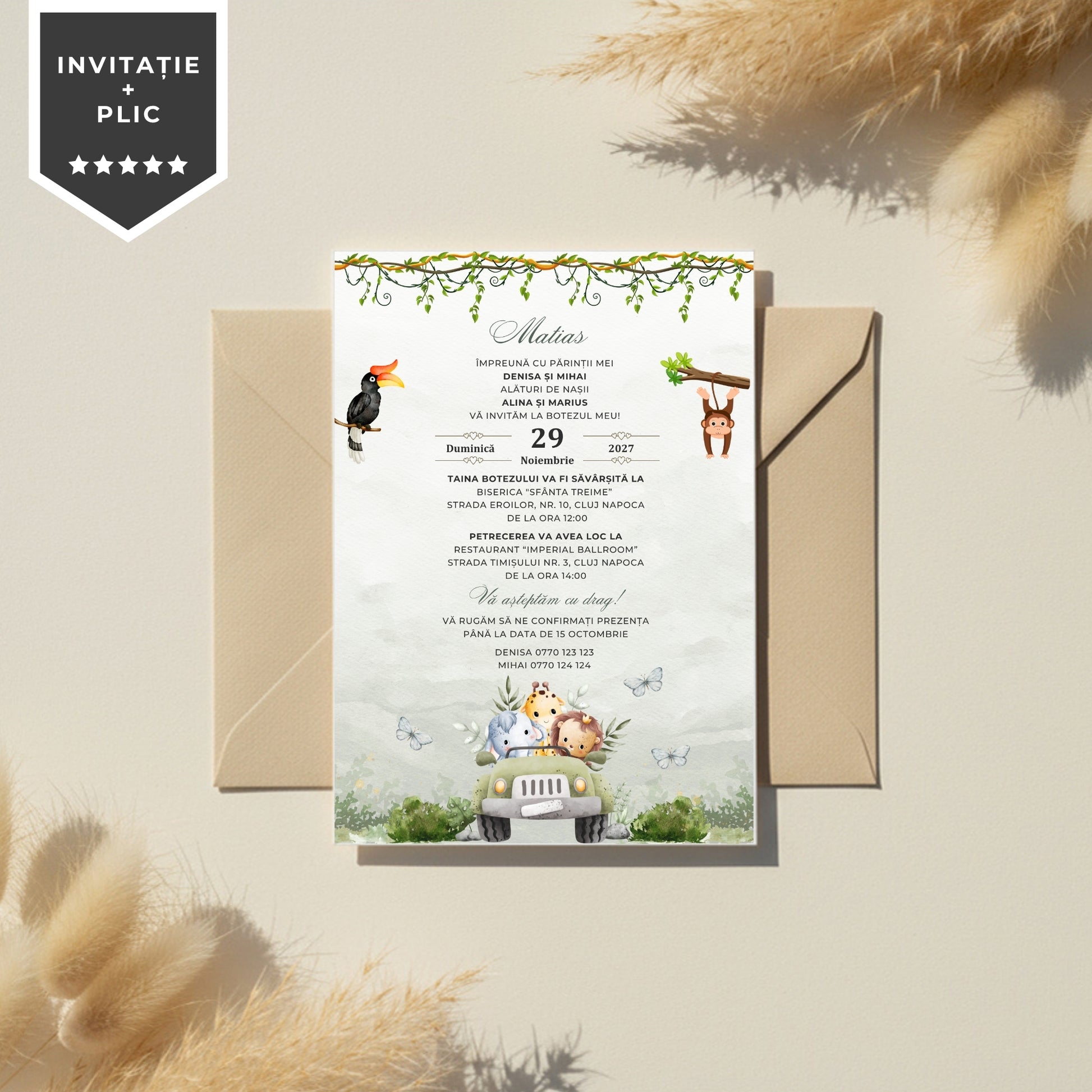 Invitatie Botez Safari Green Edition, Format Digital-BalloonEvents.ro