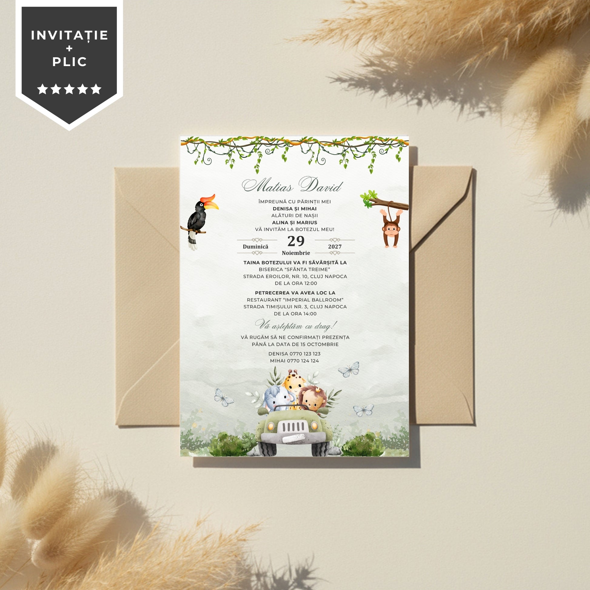 Invitatie Botez, Safari Green Edition, Format Digital-BalloonEvents.ro