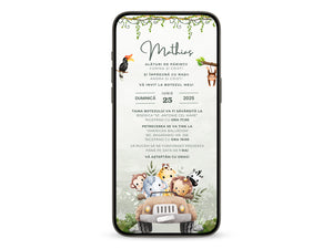 Invitatie Botez Safari Green Edition, Format Digital